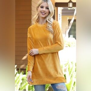 Perfect Peach Golden Velvet Long Sleeve Tunic Top